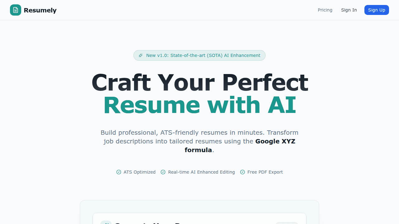 Resumely website preview